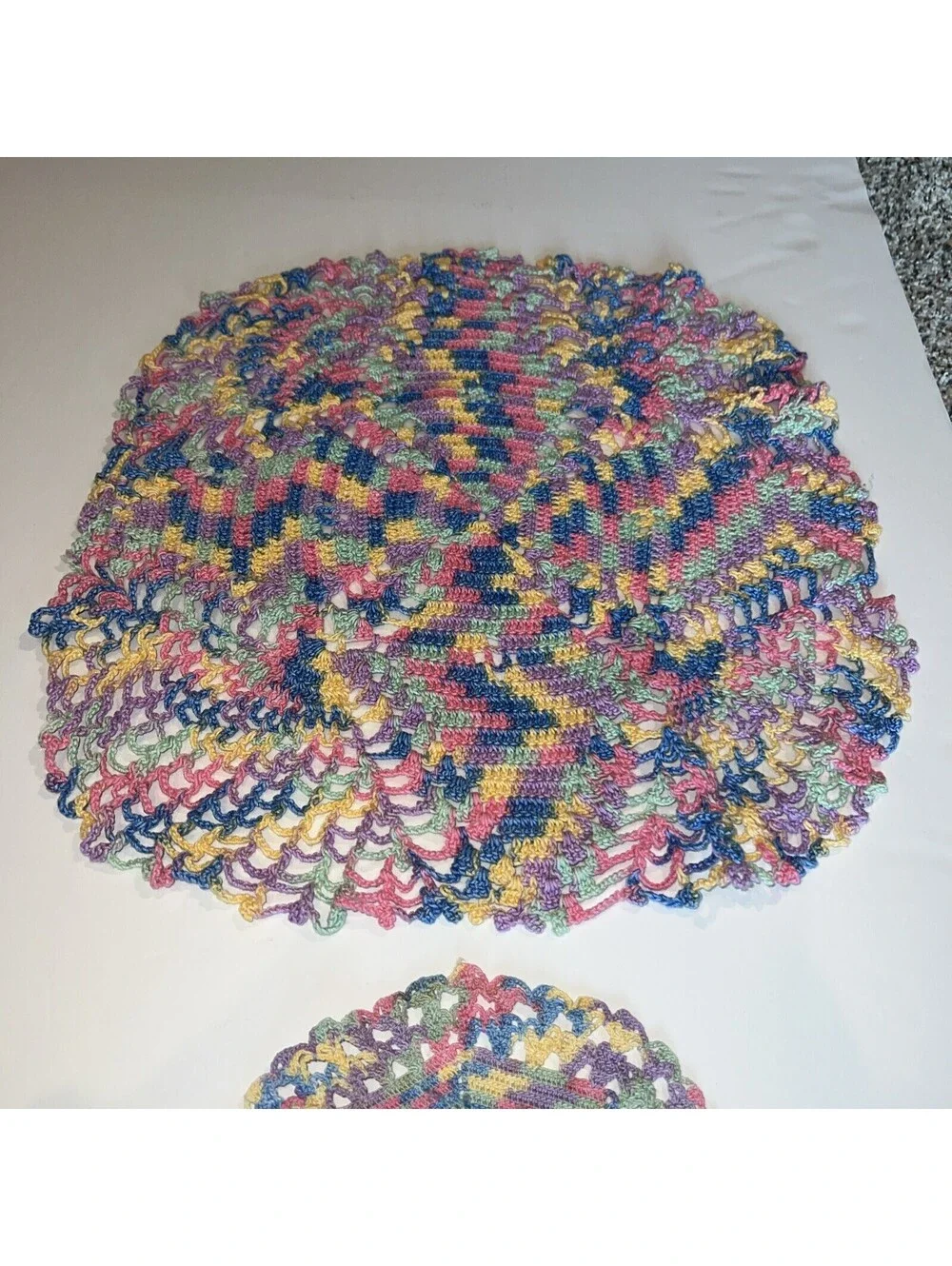 Set Of 2 Pastel Doilies.  7” And 13 1/2”